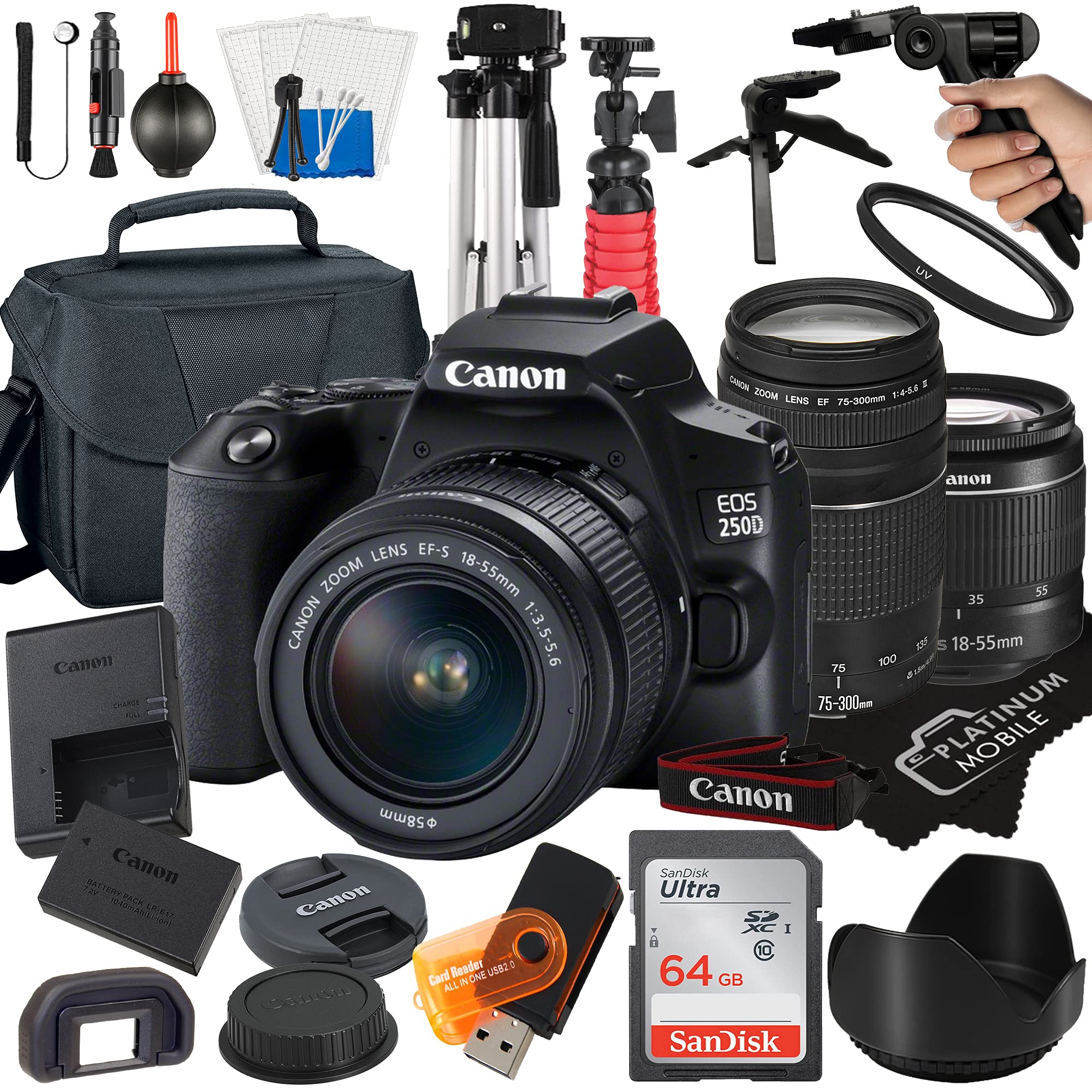デジタルカメラ Canon EOS 250D (w/ complete creator kit) Canon EOS 250D 24.1 MP Digital SLR Camera - Black (Kit with